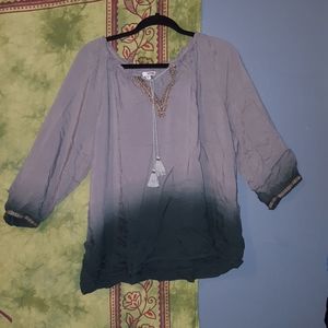 Dip dyed grey to black peasant top with embroidery